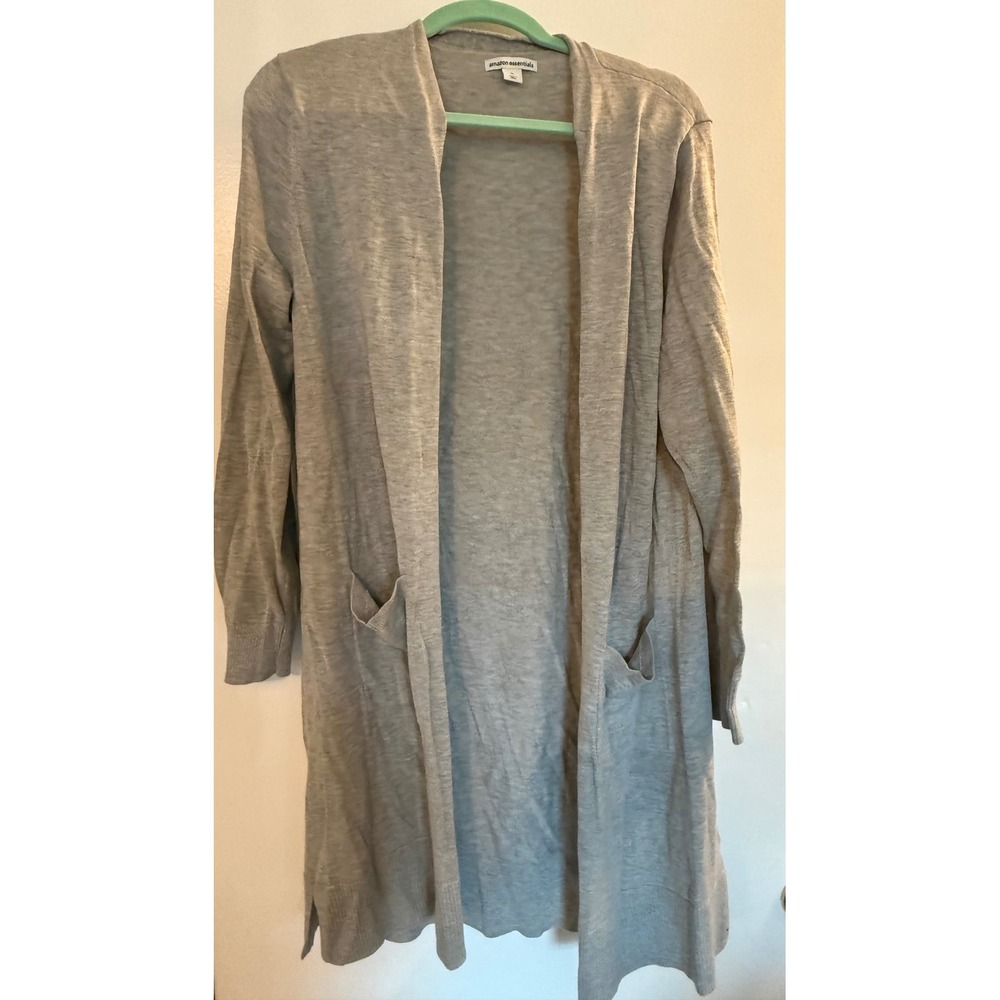 Amazon Essentials Womens Gray Open Front Long Cardigan Sweater XL Pockets